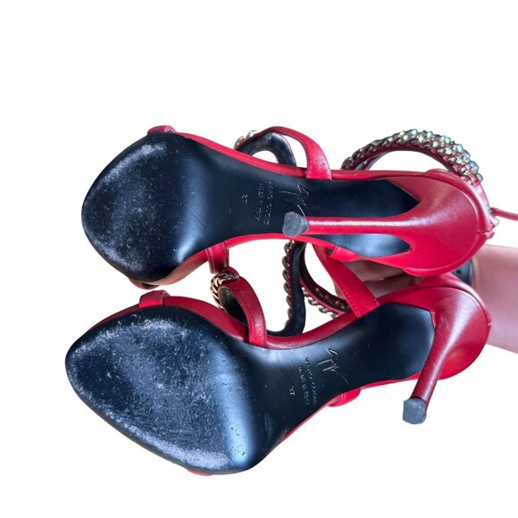 Giuseppe Zanotti Red Snake Chain Alien Stiletto High Heel Sandals Size 37 - Picture 4 of 10